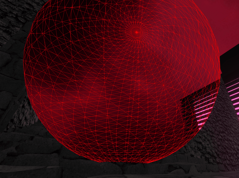 A screenshot of a transparent sphere which is occluding all the geometry behind it due to the bug.  It appears a bit like a portal.
