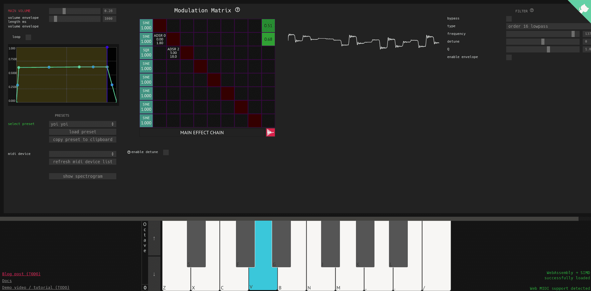 A screenshot of the browser-based FM synth project that developed as an offshoot of web synth