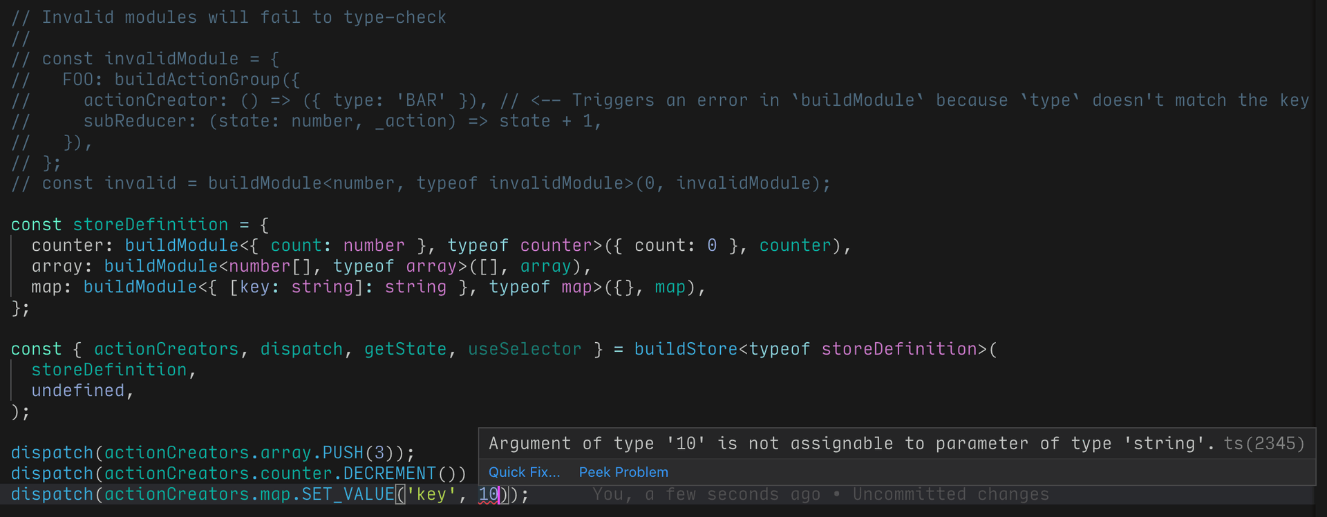 A screenshot of the VS Code text editor demonstrating the type inference provided by the Jantix library