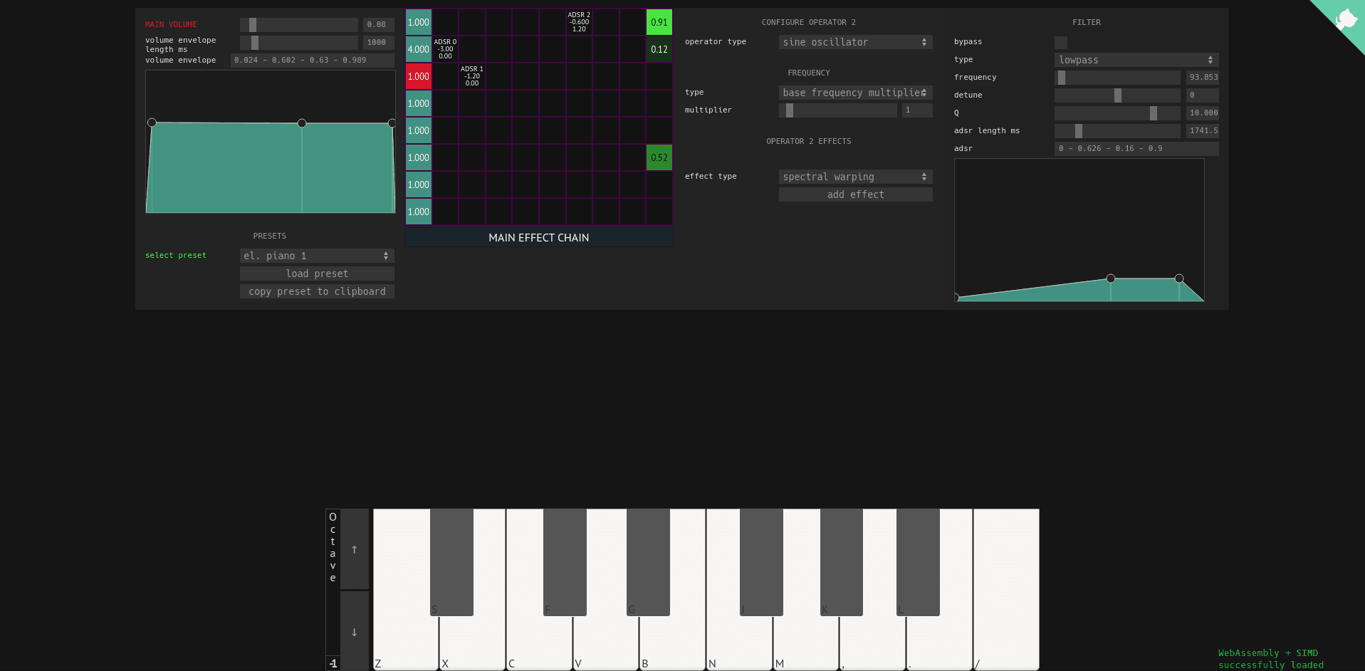 A screenshot of the FM synth demo webpage